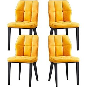 GEIRONV Set van 4 eetkamerstoelen, moderne koolstofstalen benen woonkamer slaapkamer hotel zij stoelen PU Lederen keukenstoelen Eetstoelen (Color : Yellow)