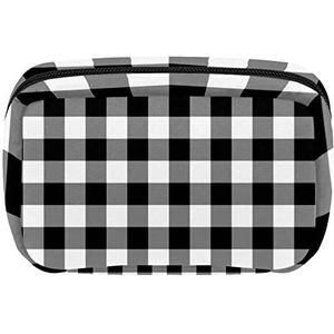 Zwarte Grijze Witte Geruite Patroon Reis Gepersonaliseerde Make-up Bag Cosmetische Zak Toiletry tas voor vrouwen en meisjes, Meerkleurig, 17.5x7x10.5cm/6.9x4.1x2.8in
