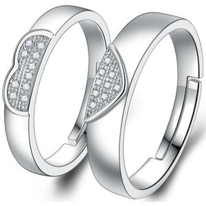 BOSREROY Retro 2 stuks strass hart ring, bijpassende belofte paar trouwringen, 2, niet-edelmetaal, geen edelsteen, 2, Niet-edelmetaal, Geen edelsteen