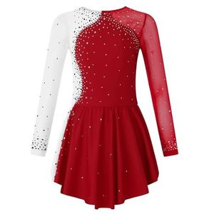 YGLEEULI Turnpakjes voor meisjes met strass figuur schaatsen jurk meisjes lange mouwen mesh split ballet dans gymnastiek turnpakje prestaties danskostuum, Kleur1, 14