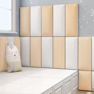HEFJIAYCIQ Gestoffeerde Hoofdeindepanelen Voor Kinderen, Peel And Stick Gewatteerde Wandpanelen, 3D Anti-Collision Aan De Muur Bevestigd Bed Hoofdeinde,Light gold,200x50cm