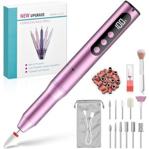 Snoerloze nagelfrees voor gelnagels, elektrische nagelvijl 35000 rpm, frees voor gelnagels, 5 snelheden instelbaar, voor semi-permanente manicure en pedicure