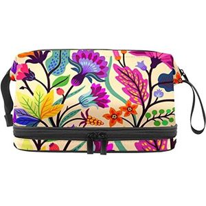 Make-up tas - grote capaciteit reizen cosmetische tas, kleurrijke bloemen bladeren, Meerkleurig, 27x15x14 cm/10.6x5.9x5.5 in