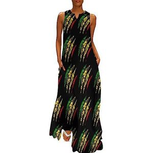 Lion Rasta Reggae Jamaica Roots Enkellengte jurk voor dames, slanke pasvorm, mouwloos, maxi-jurk, casual zonnejurk, L