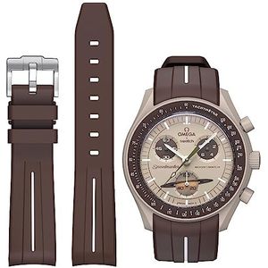 BONACE -Strap for Omega x Swatch MoonSwatch/Rolex Watch/SEIKO Watch, 20mm Soft Rubber Omega X Swatch Moonswatch Moonswatch Speedmaster Replacement Band Curved Moonswatch Swatch Strap Without Gaps for (Bruine witte lijn)