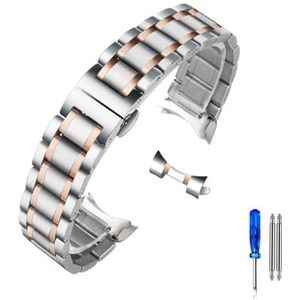 LQXHZ Gebogen Uiteinde Roestvrijstalen Horlogeband Compatibel Met Tissot 1853 T035 14/16/17/18/22/24 Mm Horlogeband Dames Heren Bandarmband (Color : SilveryRoseGold-Cure, Size : 17mm)