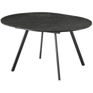B&D home ronde eettafel TILL, uitschuifbaar Butterfly uitklapbaar inzet 120-150cm voor 4-6 personen, keukentafel houten tafel, eetkamertafel, metalen frame zwart, Marmer look, 11210-FS-MSCH