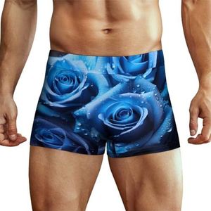 Blue Rose Bloemen Heren Boxer Slips Hoge Tailleband Zacht Ondergoed Stretch Trunks Panty