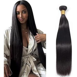 Salharer Straight Human Hair Bundles Single Extensions Machine Double Wefts Unprocessed Remy Weave #1B Black Color for Woman 28 Inch