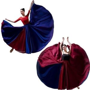 Flamencorok for vrouwen, 720 graden, volle cirkelvormige swingrok, Spaans danskostuum, volwassen, vloeiende, geplooide gelaagde rok for optredens, Halloweenfeest, rode krijtthema-outfit(Blue red_85cm)