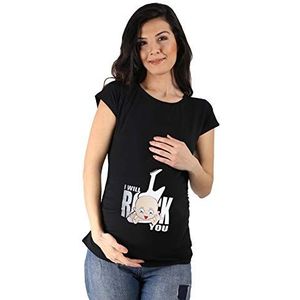 I Will Rock You - Grappige grappige schattige zwangerschapsmode met motief zwangerschapsshirt voor de zwangerschap T-shirt zwangerschapsshirt, korte mouwen, zwart, L
