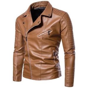 Leren herfst- en winterjas for heren Cool leren jack met rits Leisure Edition Leren jack met rits Retro slank leren bikerjack Street Trend leren jack Geschikt for zakelijk en feest(Yellow_S)