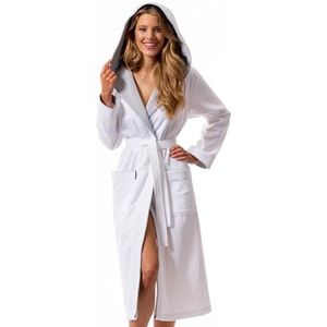 Morgenstern dames badstof badjas met capuchon van 100% katoen velour wit S