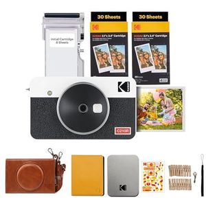 KODAK Mini Shot 2 retro kerstcadeau, 4PASS 2-in-1 instant camera en draagbare fotoprinter (5,3 x 8,6 cm) + geschenkdoos met 60 vellen, wit