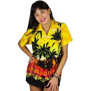 V.H.O. Funky Hawaïblouse voor heren, korte mouwen, voorzak, Hawaï-print strand palmen diverse kleuren, Beach geel, XS