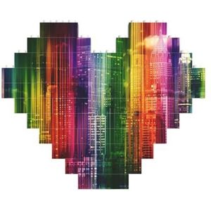 Regenboog stad gedrukt bouwstenen blok puzzel hartvormige foto DIY bouwsteen puzzel gepersonaliseerde liefde baksteen puzzels voor hem, voor haar, voor geliefden