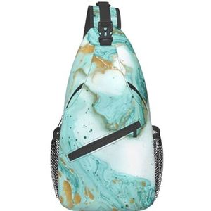 Houtnerf Print Crossbody Fanny Pack, Sling Rugzak Tas voor Vrouwen, Reizen Wandelen Borst Tas Dagrugzak, Turkoois goud marmer, Eén maat