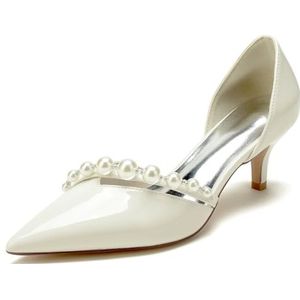 GHSIRUEU Vrouwen Fashion Pointed Toe Slip-on Pearls Dress Pumps Glitter Casual Lakleer Schoenen 2.36 Inches Hakken,Beige,36 EU