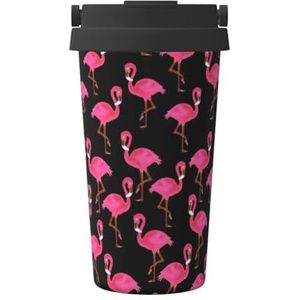 Mooie roze flamingo's print reizen koffiemok lekvrije thermosbeker geïsoleerde beker, voor kantoor camping
