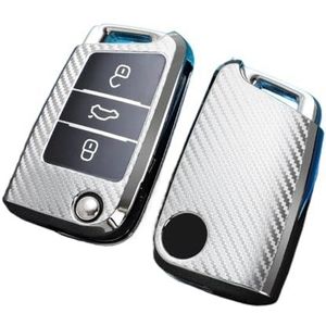 Sleutelbehuizing houder Voor Golf 7 MK7 Voor Tiguan MK2 Tpu Koolstofvezel Autosleutel Case Cover Voor SEAT Voor Ateca Voor Leon FR 2 Voor Ibiza Voor Octavia A7 Sleutelbehuizing(Silver)