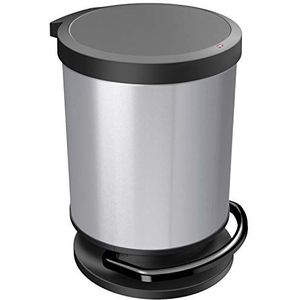 Rotho Paso Afvalbak 20l met deksel, Kunststof (PP) BPA-vrij, zilvermetaalkleurig, 20l (35.7 x 30.2 x 43.2 cm)