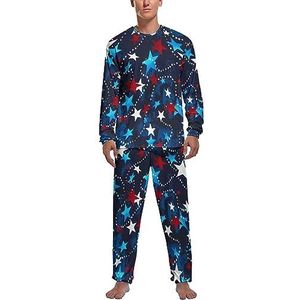 USA Rood Wit Blauw Sterren Zachte Heren Pyjama Set Comfortabele Lange Mouw Loungewear Top En Broek Geschenken 2XL