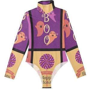 LI ZHI XIN Bodysuits voor dames, lange mouwen, eendelige jumpsuit met hoge hals, coltrui, turnpakje, top voor meisjes, dans, workout, fitness, bodysuit voor Halloween, pompoen snoep, Meerkleurig, S
