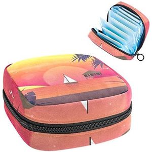 Sunset Lighthouse Cove,Periode Pouch Draagbaar,Tampon Opbergtas,Tampon Houder voor Portemonnee Vrouwelijke Product Organizer, Meerkleurig, 4.7x6.6x6.6 in/12x17x17 cm