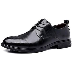 Geklede schoenen for heren met veters, ronde neus, effen kleur, veganistisch leer, rubberen zool, antislip, feest (Color : Black, Size : 38 EU)