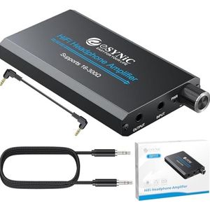 ESYNiC HiFi Hoofdtelefoonversterker 16-300Ω Draagbaar met Gain-schakelaar en Volumeknop, Aluminium Oortelefoonversterker voor MP3-Spelers Smartphone Laptop met USB-stroomkabel en Audiokabels