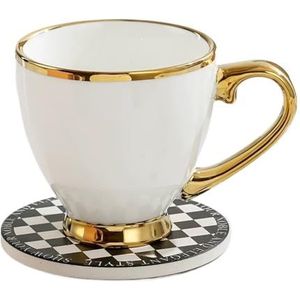 DCNIYT Gepersonaliseerde keramische moderne koffiemok, kleine drinkbeker voor thuiskantoor, kan worden aangesloten op warm water (380 ml) (kleur: witte mok gouden rand)