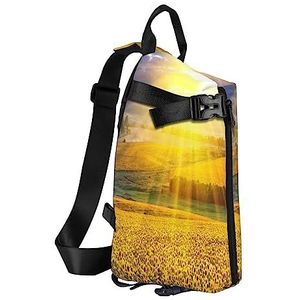 Sling Rugzak Borsttas Waterval Schilderen Anti Diefstal Crossbody Schoudertas Dagrugzak Outdoor Sport Reizen Wandelen voor Mannen Vrouwen, Zonnebloem Kunstwerk, Crossbody Backpack