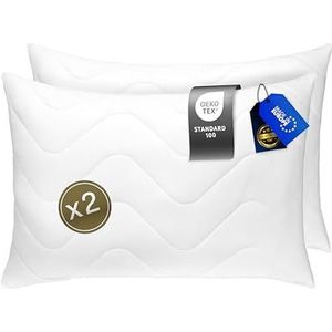 FAM' HOME luxe kussen 50x60 2-stuks – Hoofdkussen met volumineuze vulling (600 g) – Ergonomische witte slaapkussens – Gemakkelijk te onderhouden – Wasbaar tot 95 °C – Ademend kussen 50x60