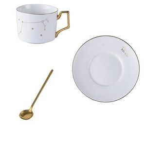 HUYGB Kop en schotel set koffiekop schotel wit en goud porselein theekopjes met roestvrijstalen lepel theekop en schotels (kleur: 12)