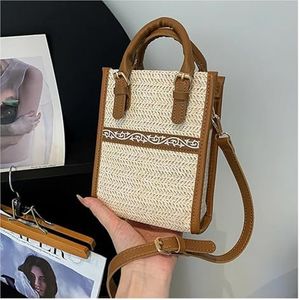 Handgemaakte tas 2024 Zomer Nieuwe Stro Schoudertas Vierkante Mode Handtassen Designer Crossbody Tassen for Vrouwen Kleine Top-Handvat Tas Handgemaakte strozak (Color : Brown, Size : 19x15x7)