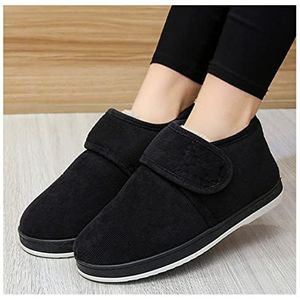 Dames Pantoffels met Brede Pasvorm Verstelbare Gesp Gezwollen Voeten Diabetisch Oedeem Artritis Slippers Heren Pluche Katoenen Pantoffels Winter Warm Home Schoenen(Size:40,Color:zwart)