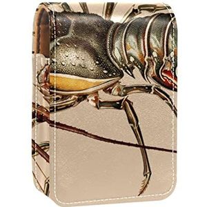 Vintage Europese Kreeft Lipgloss Houder Lipstick Case Draagbare Mini Lipstick Opbergdoos Reizen Lipstick Organizer Case met Spiegel voor Vrouwen, Meerkleurig, 9.5x2x7 cm/3.7x0.8x2.7 in