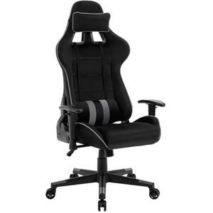 WOLTU Gamingstoel, ademende bureaustoel, gamingstoel, belastbaar tot 150 kg, draaistoel, met hoofdsteun, lendenkussen, armleuningen verstelbaar, kantelfunctie, gevoerd, fluweel, BS141gr