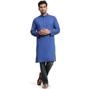 SKAVIJ Herenshirt Katoen Kurta Tuniek Met Lange Mouwen Casual Shirts (Koningsblauw, M)