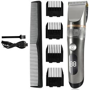 Tondeuse voor mannen, tondeuse professionele elektrische trimmer voor mannen met LED-scherm wasbaar oplaadbare mannen sterke kracht keramische haar knippen (kleur: grijs)