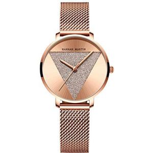 RORIOS Vrouwen Horloge Analoge Quartz Horloges Minimalisme Eenvoudige Horloge Voor Meisjes Rvs Mesh Band Stijlvolle Dames Horloges, Roségoud, armband