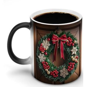 QWJKM Koffiemok kerstkransen bij de ingang kleur veranderende mok grappige keramische mok nieuwigheid verkleuring mok gepersonaliseerde magische mok warmtegevoelige koffiekop theekop voor vrouwen 350