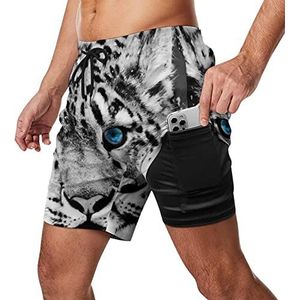 Snow Leopard Zwembroek voor heren, sneldrogend, 2-in-1 strandsportbroek met compressieliner en zak