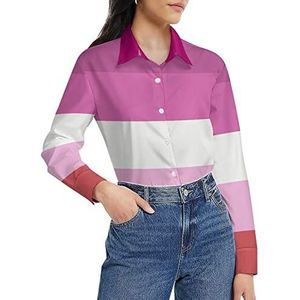 Lesbian Pride Flag damesshirt met lange mouwen en knoopsluiting, casual werkshirts, tops, L