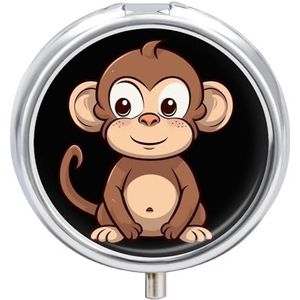Ronde pillendoos met cartoon-apenmotief, draagbaar, 23 vakken, medicijnen, metaal, tablet, vitaminehouder, organizer voor portemonnee, tas