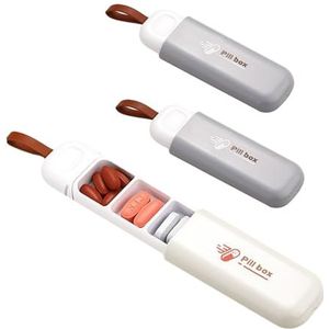 3-delige draagbare pillendoos, reis-pillen-organizer, 3-delige kleine pillendoos, kleine reis-pillendoos, mini-pillendoos geschikt om mee te nemen (wit, grijs)