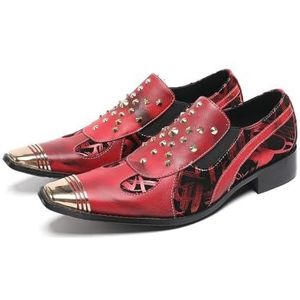 ZZveZZ Rode Heren Casual Party Banket Ademende Antislip Leren Schoenen(48 EU)