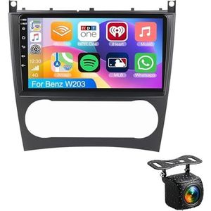 Android 14.0 2 Din Autoradio 9"" Touchscreen Auto Stereo voor Benz W203 met Draadloze Carplay Android Auto GPS navigatie AHD Omgekeerd beeld Stuurwielbediening(S-5(6G+128G))