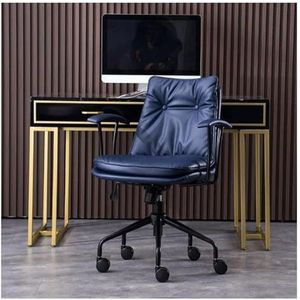 Bureaustoelen Bureaustoel In hoogte verstelbare bureaustoel Comfortabel dubbellaags kussen Computerstoel Leer Stevig zitkussen Verstelbare (Color : Blue-)