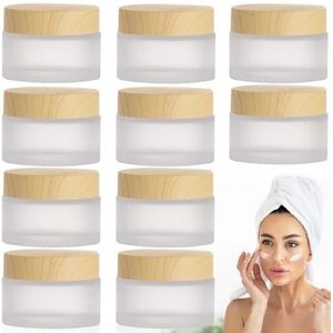 10 stuks wit gematteerde glazen crèmepotjes, 30 ml glazen potjes, crèmepotje, leeg van mat glas, reiscosmeticacontainer voor cosmetica, lippenbalsem, lotions, crèmes, patroonreiscontainers